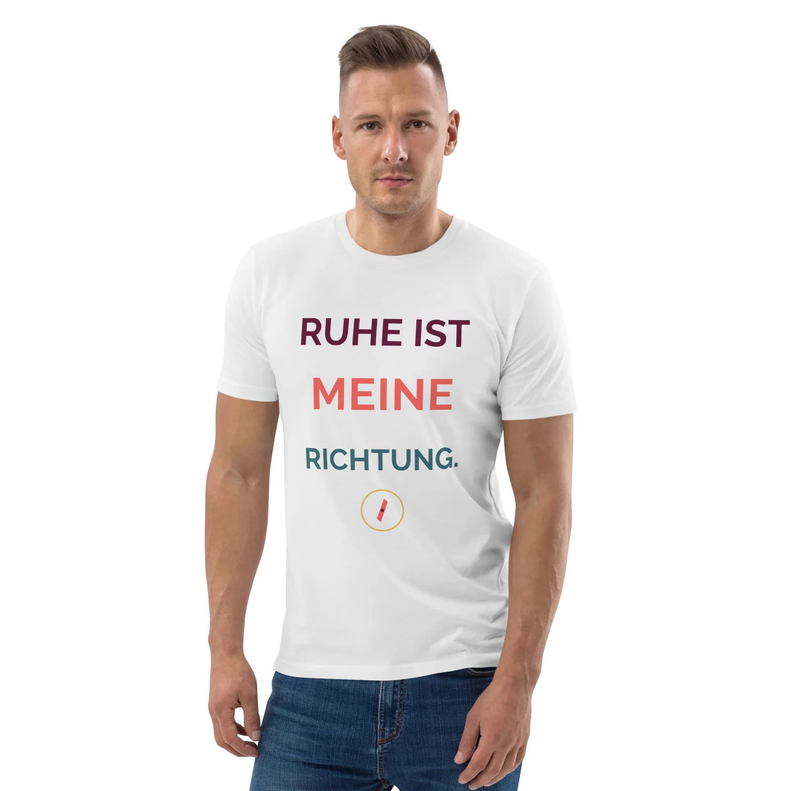 Bio-Leiberl – Ruhe ist meine Richtung. in Weiß – Vorderansicht