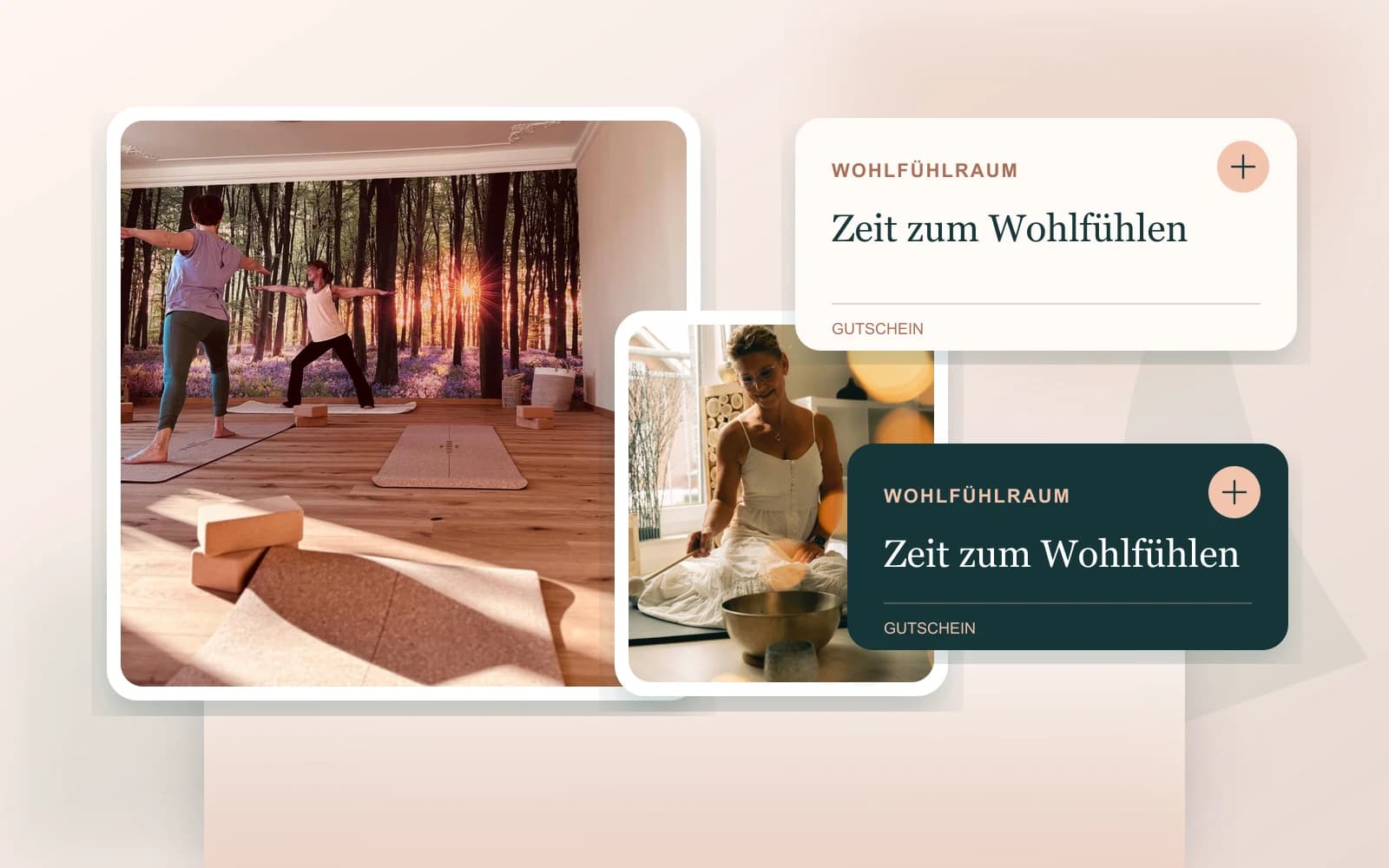 Wohlfühlraum-Gutscheine mit Einblicken in Yoga und Klangangebote