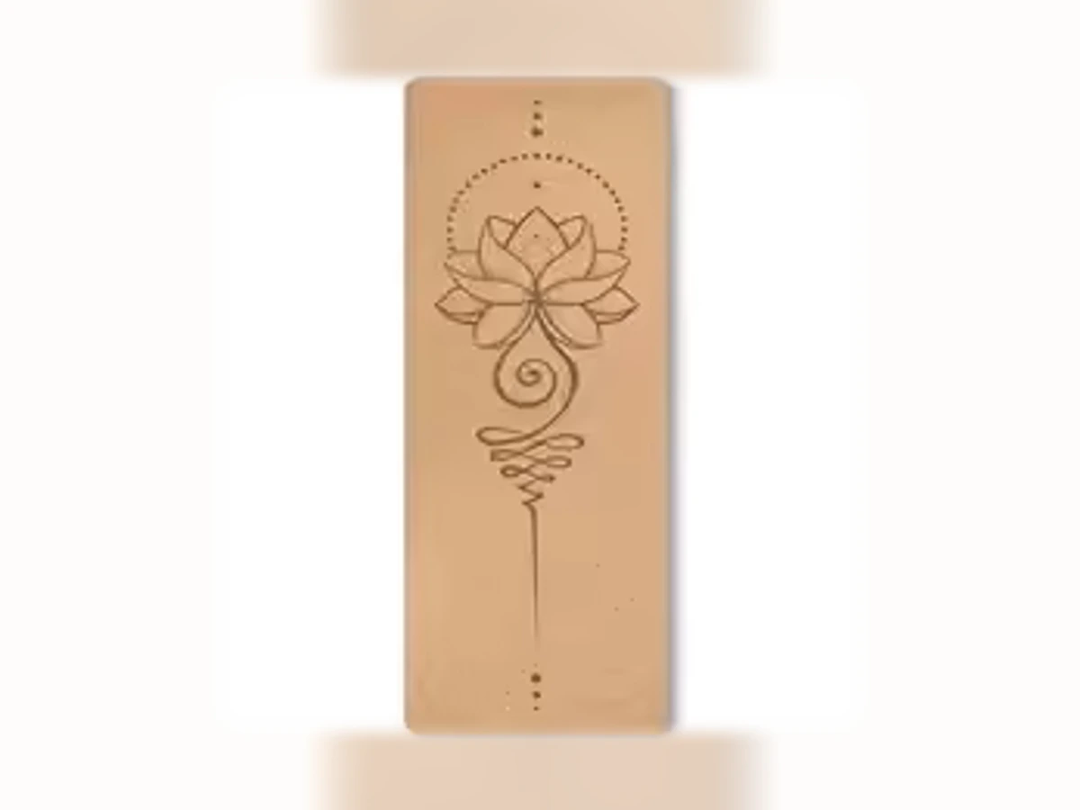 Naturfarbene Yogamatte mit dem Design Lotus & Kundalini-Linie