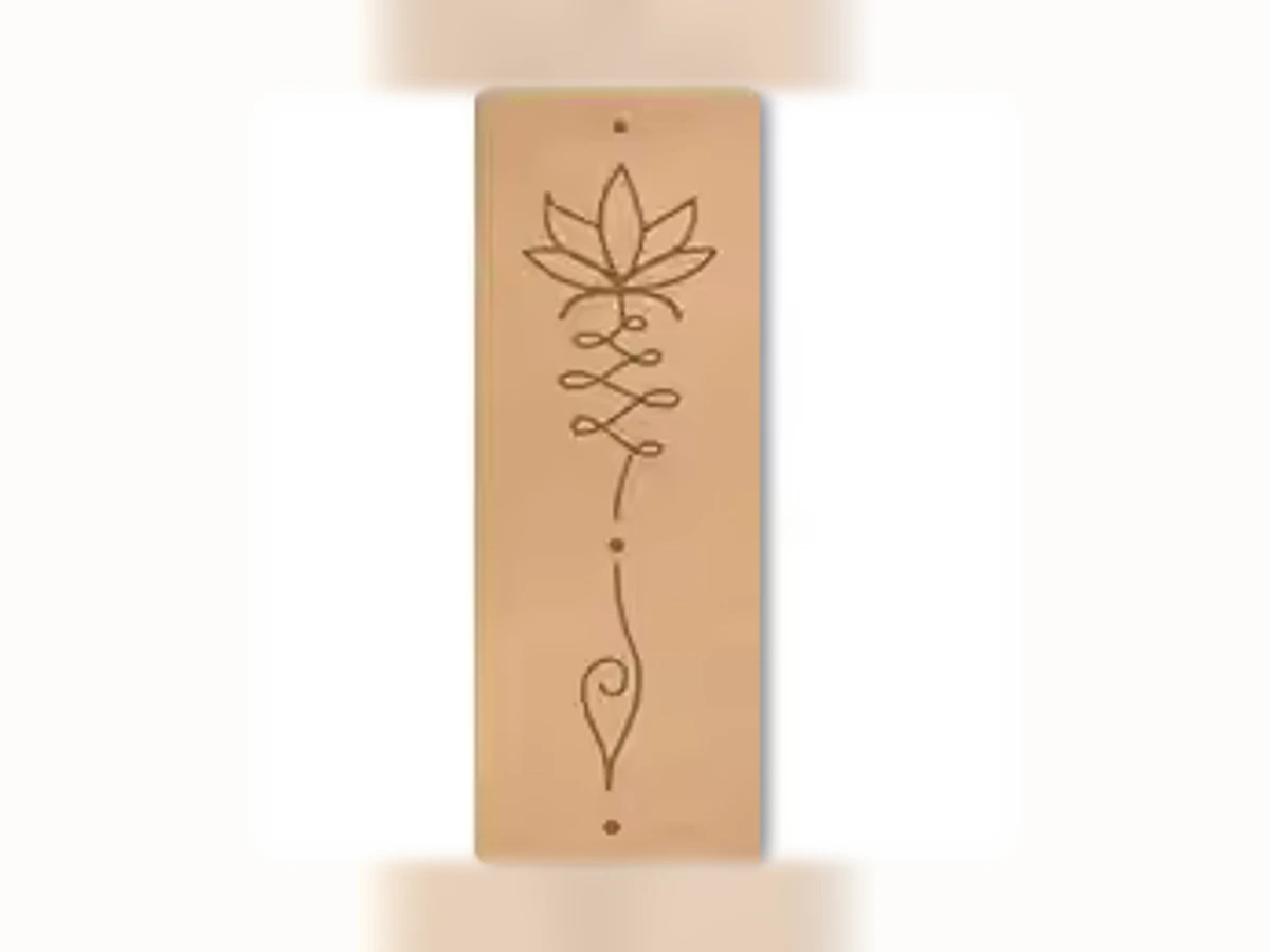 Naturfarbene Yogamatte mit dem Design Lotus-Linie