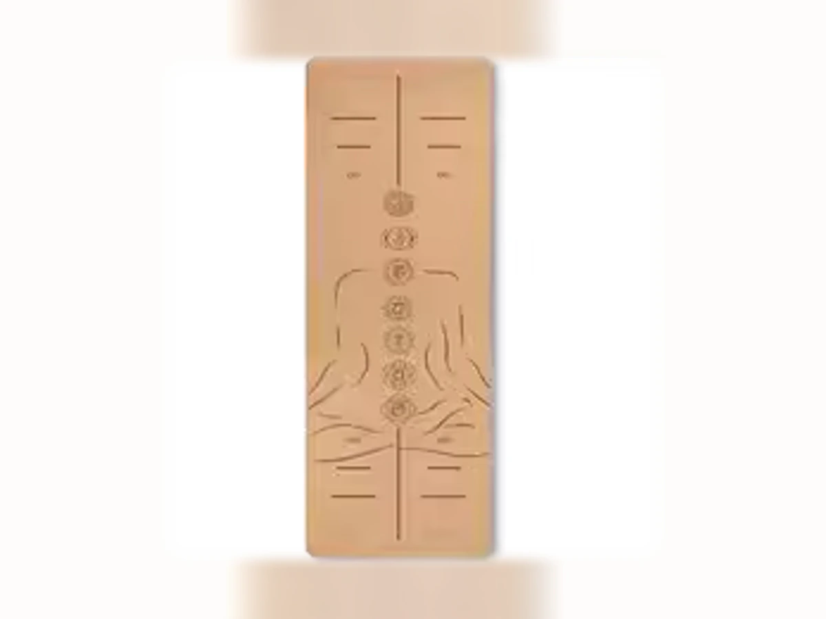 Naturfarbene Yogamatte mit dem Design Meditation & Chakren