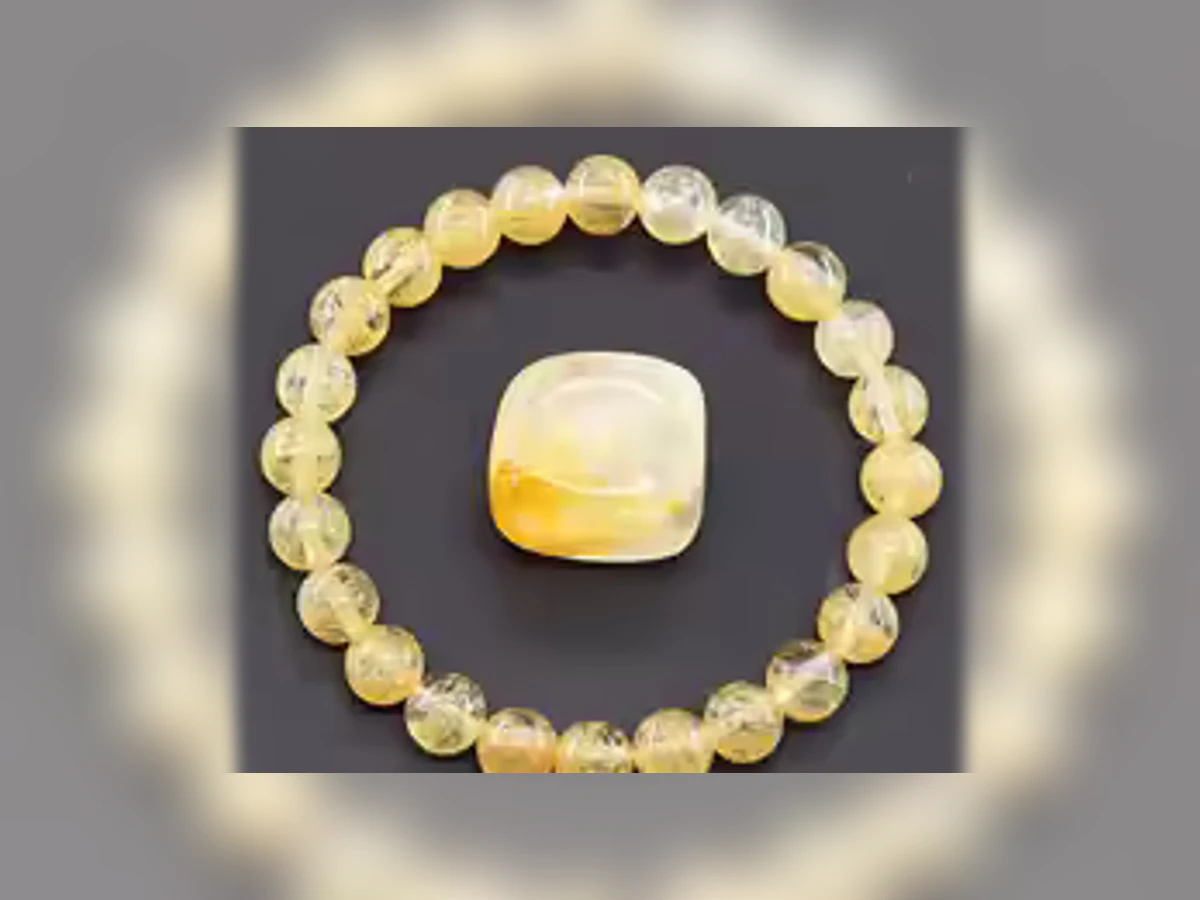 Amazonit-Natursteinarmband Goldlicht mit transparenten honiggelben Perlen