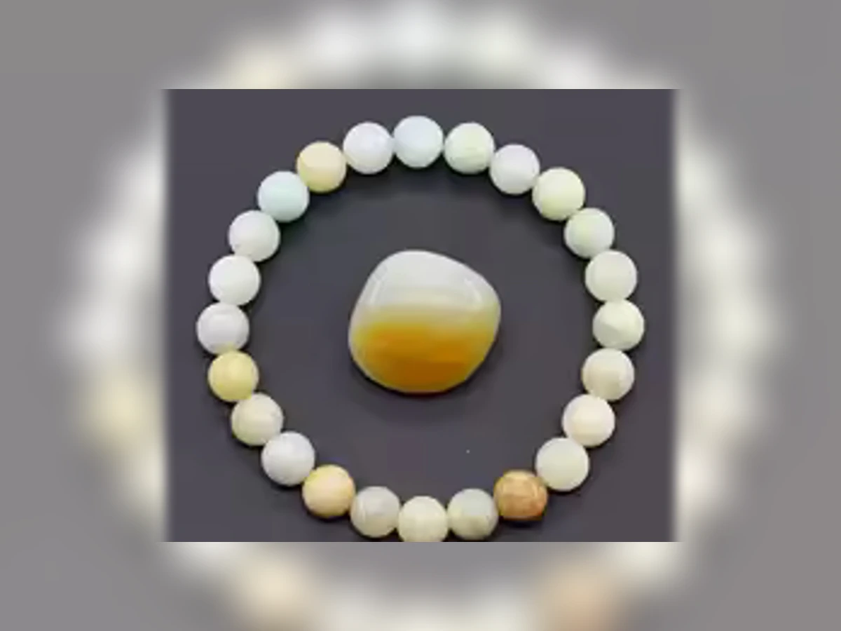 Amazonit-Natursteinarmband Morgennebel in Creme, Hellblau und warmem Gelb