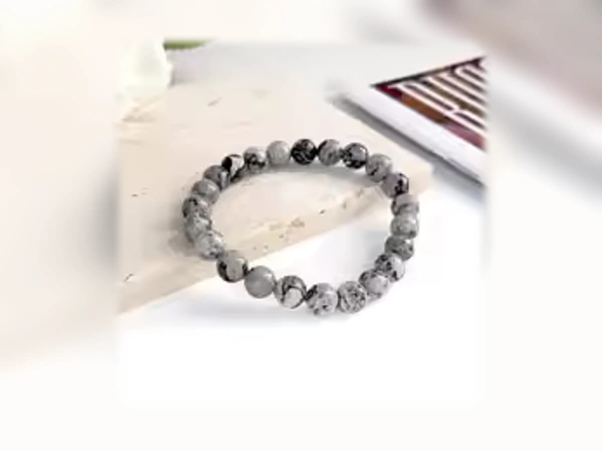 Picasso-Jaspis-Natursteinarmband Silberzeichnung in Grau, Weiß und Anthrazit