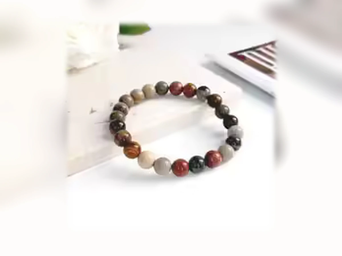 Picasso-Jaspis-Natursteinarmband Erdzeichnung in Braun, Rostrot und Creme