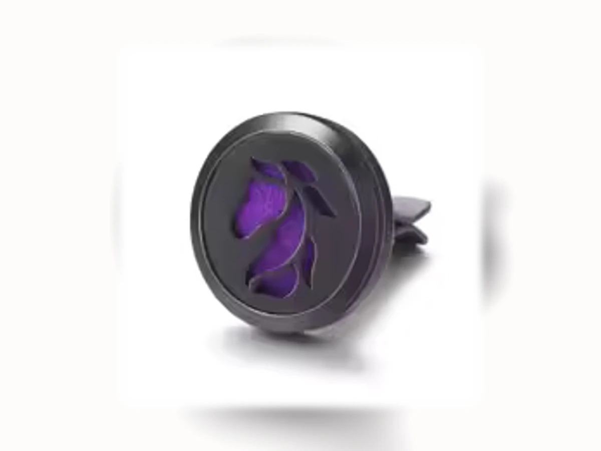 Schwarzer runder Aromatherapie-Autoclip mit Motiv Blattmotiv Violett
