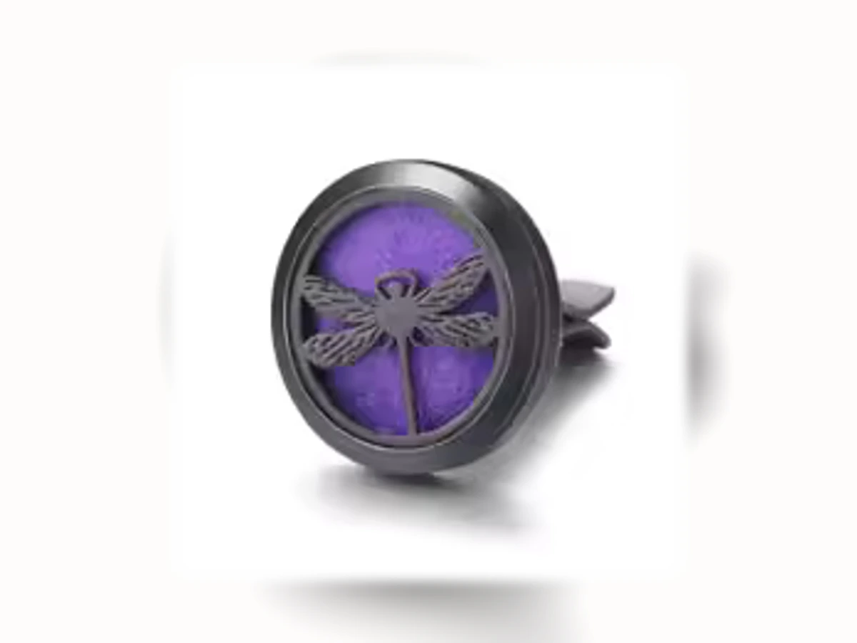 Schwarzer runder Aromatherapie-Autoclip mit Motiv Libelle