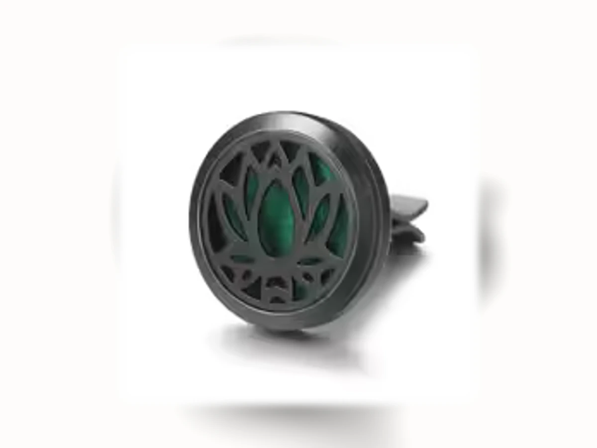 Schwarzer runder Aromatherapie-Autoclip mit Motiv Lotus Grün