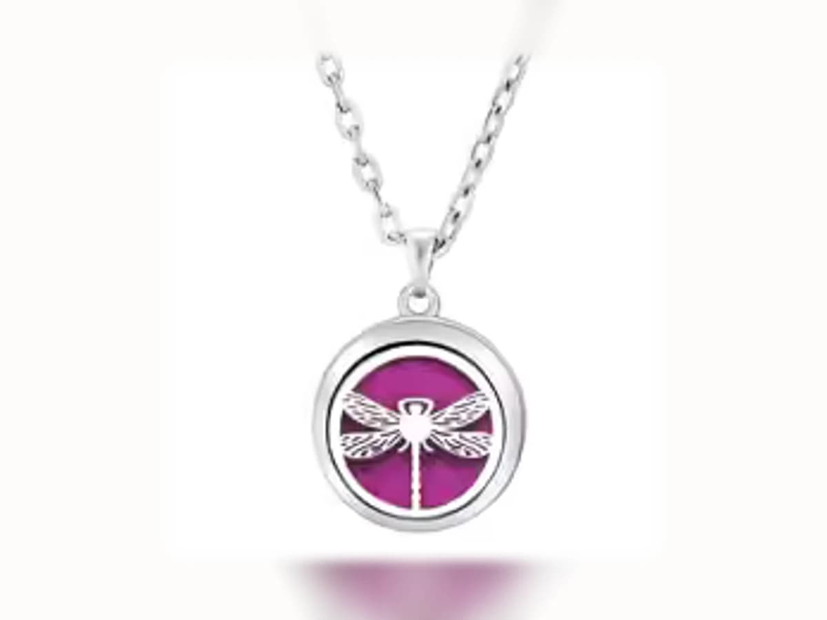 Silberfarbene Aromatherapie-Halskette mit Motiv Libelle