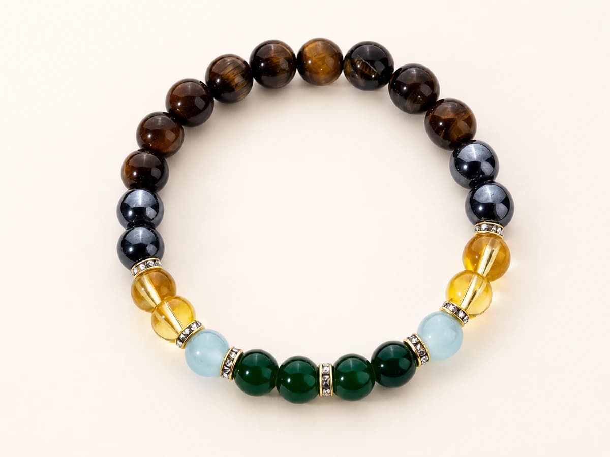 Mehrfarbiges Natursteinarmband Erdgold