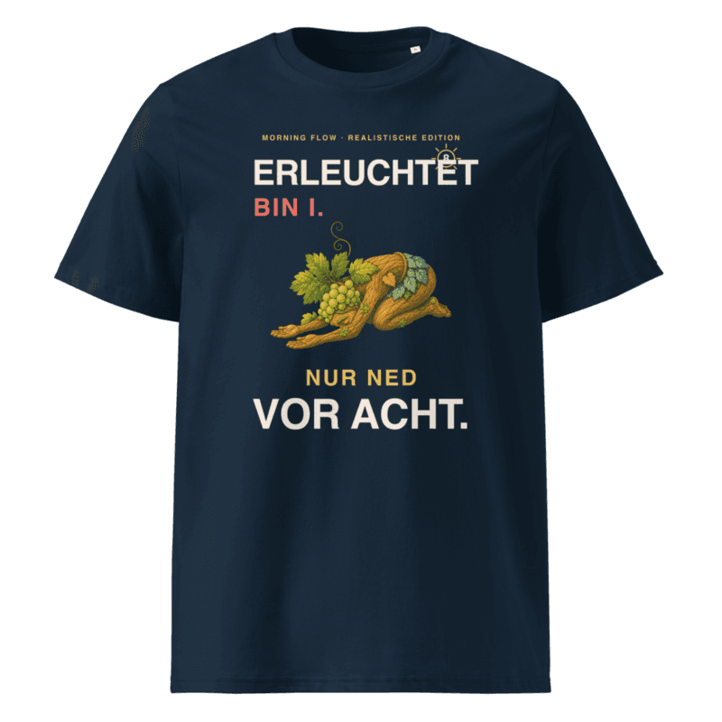 Rebi T-Shirt – Erleuchtet bin i. Nur ned vor acht. in French Navy als Printful-Produktansicht