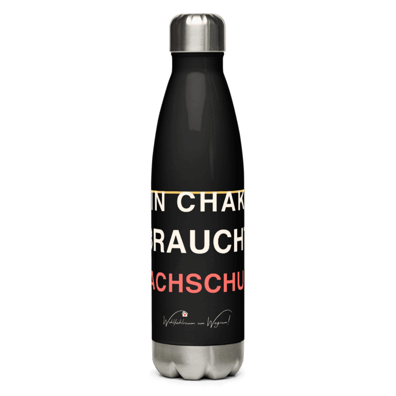 Yoga Trinkflasche – Mein Chakra braucht Nachschub. als Printful-Produktansicht