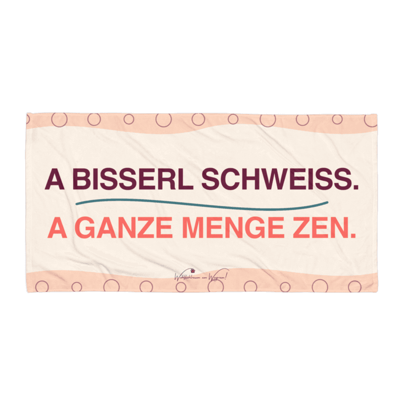 Yoga-Handtuch – A bisserl Schweiß. A ganze Menge Zen. als Printful-Produktansicht