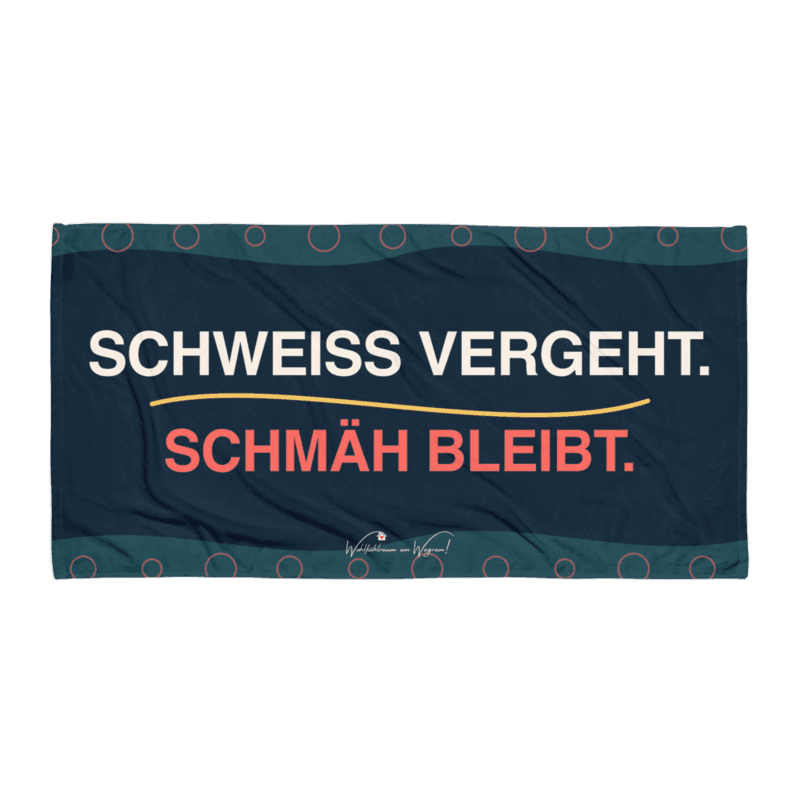 Yoga-Handtuch – Schweiß vergeht. Schmäh bleibt. als Printful-Produktansicht