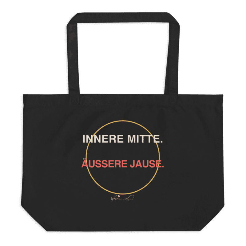 Bio-Tragetasche – Innere Mitte. Äußere Jause. als Printful-Produktansicht