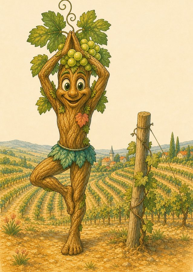 Illustration der Weinreben-Figur Rebi in der Baumhaltung
