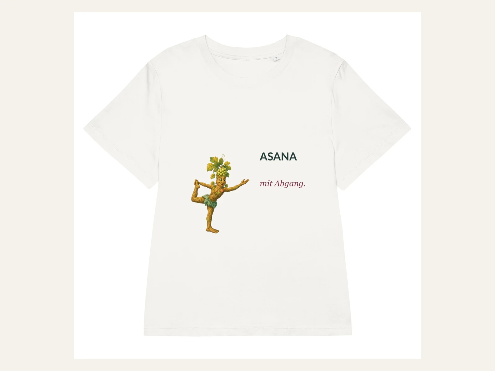 Asana mit Abgang. Rebi Damen Bio-Shirt in Naturweiß: Vorderansicht