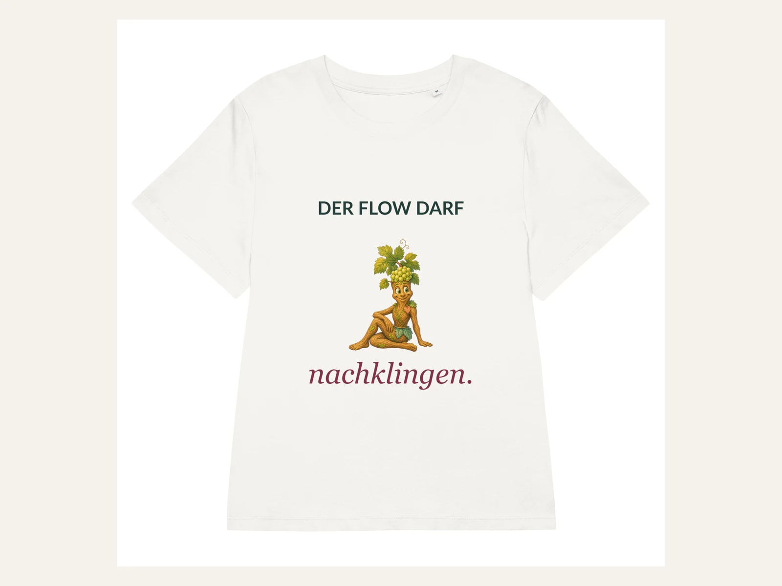 Der Flow darf nachklingen. Rebi Damen Bio-Shirt in Naturweiß: Vorderansicht