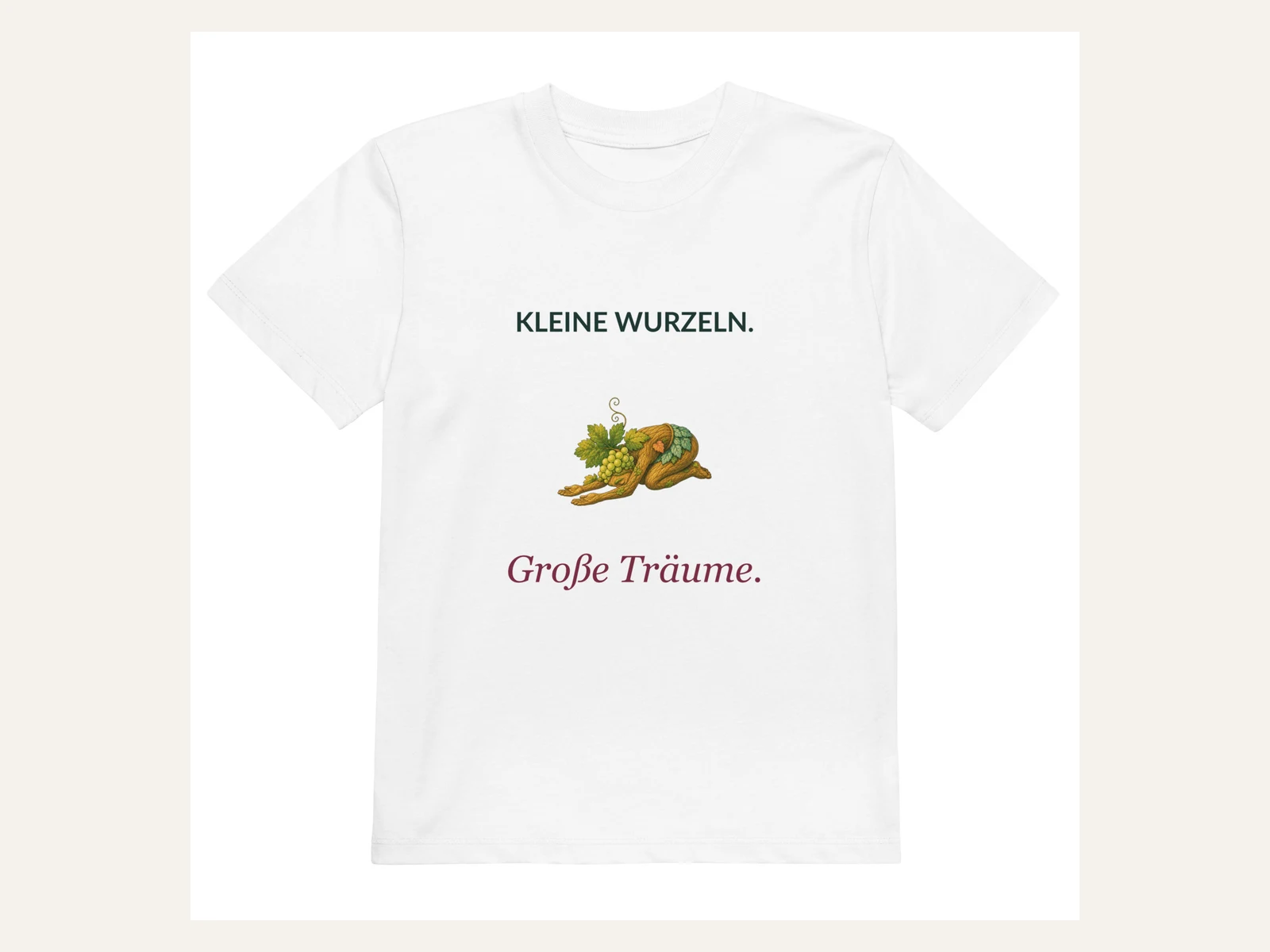 Kleine Wurzeln. Große Träume. Rebi Kinder Bio-Shirt in Weiß: Vorderansicht