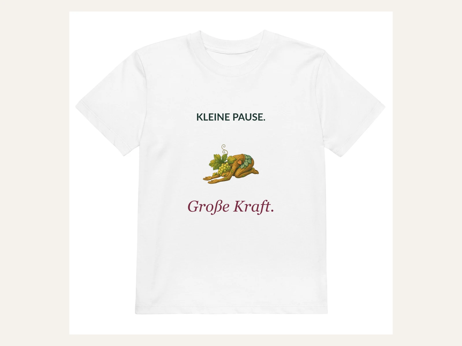 Kleine Pause. Große Kraft. Rebi Kinder Bio-Shirt in Weiß: Vorderansicht