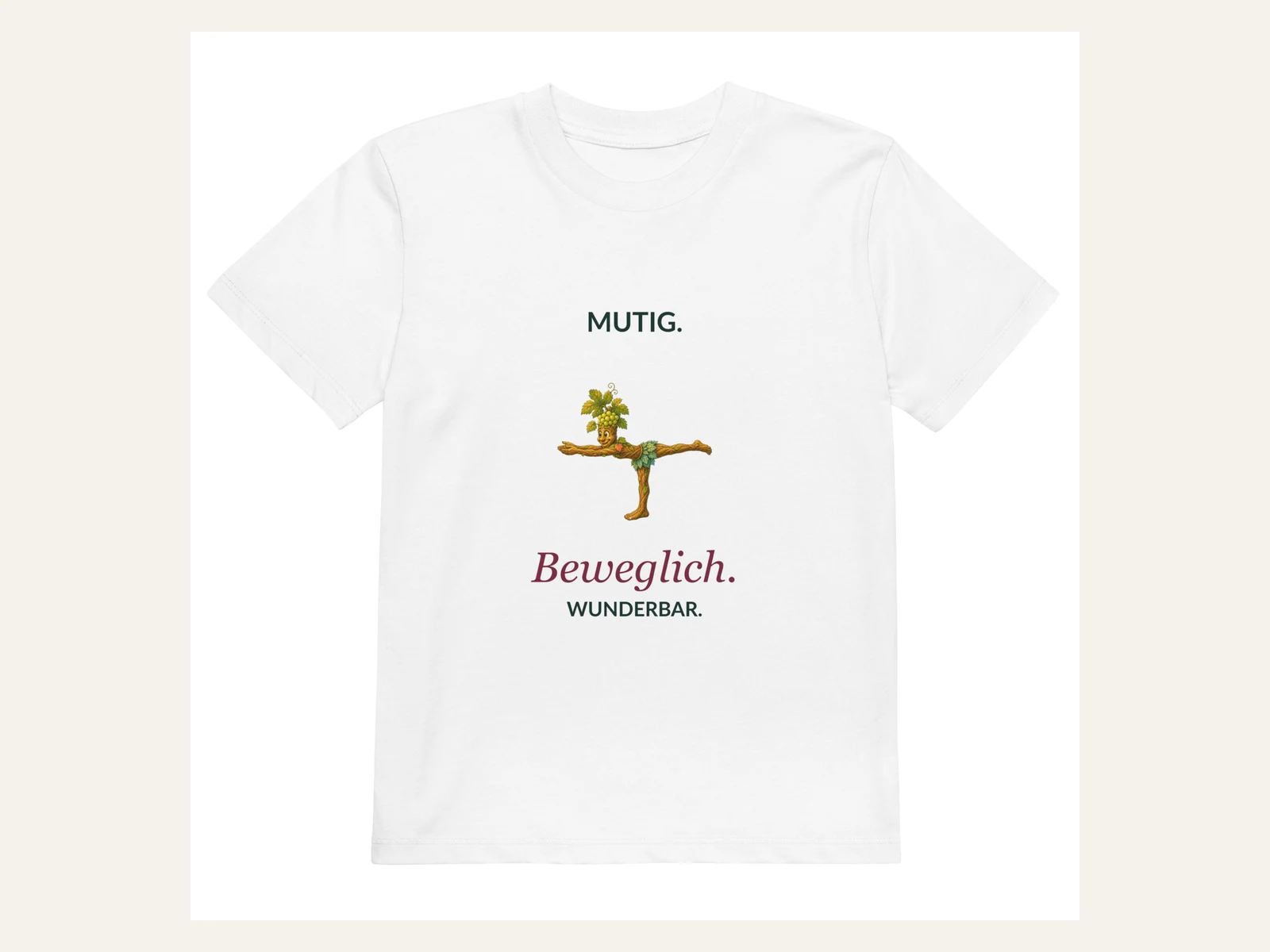 Mutig, beweglich, wunderbar. Rebi Kinder Bio-Shirt in Weiß: Vorderansicht