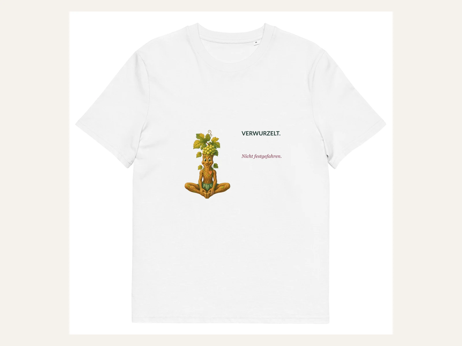 Verwurzelt. Nicht festgefahren. Rebi Unisex Bio-Shirt in Weiß: Vorderansicht