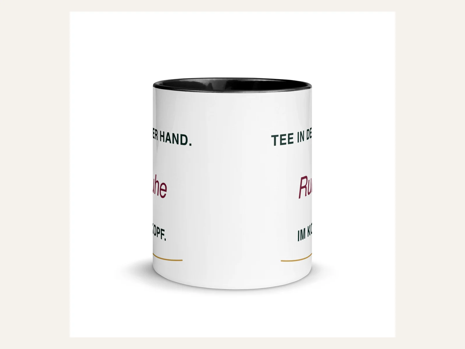 Tee in der Hand. Ruhe im Kopf. – Keramiktasse in Schwarz – Produktansicht