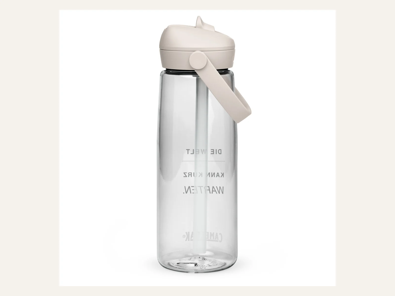 Die Welt kann kurz warten. – Recycling-Trinkflasche in Transparent – Produktansicht